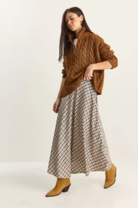 Bianco Lucci Women Plaid Patterned LONG Skirt - Image 3