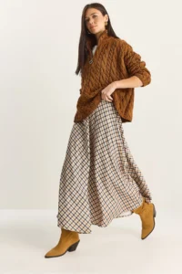 Bianco Lucci Women Plaid Patterned LONG Skirt - Image 4