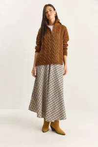 Bianco Lucci Women Plaid Patterned LONG Skirt - Image 5