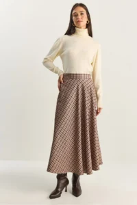 Bianco Lucci Women Plaid Patterned LONG Skirt - Image 5