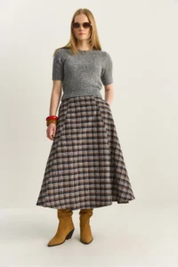 Bianco Lucci Women's Plaid Patterned A-Line Long Skirt with Pocket Detail - Image 3