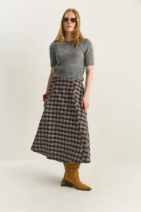 Bianco Lucci Women's Plaid Patterned A-Line Long Skirt with Pocket Detail - Image 5