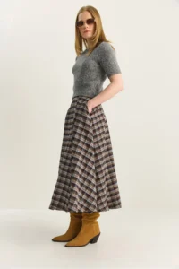 Bianco Lucci Women's Plaid Patterned A-Line Long Skirt with Pocket Detail - Image 6