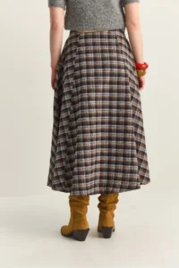 Bianco Lucci Women's Plaid Patterned A-Line Long Skirt with Pocket Detail - Image 8