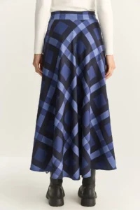 Bianco Lucci Women's Plaid Patterned Lined Maxi Flared Skirt - Image 8