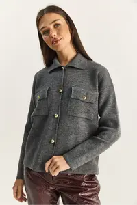 Bianco Lucci Women's Gold Button Detailed Pocket Knitwear Cardigan - Image 3