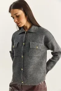 Bianco Lucci Women's Gold Button Detailed Pocket Knitwear Cardigan - Image 5