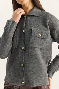 Bianco Lucci Women's Gold Button Detailed Pocket Knitwear Cardigan - Image 6