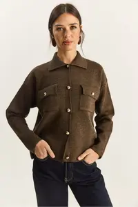 Bianco Lucci Women's Gold Button Detailed Pocket Knitwear Cardigan - Image 2