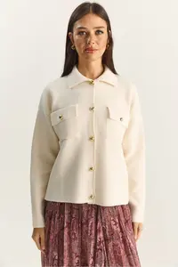 Bianco Lucci Women's Gold Button Detailed Pocket Knitwear Cardigan - Image 2