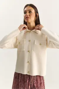 Bianco Lucci Women's Gold Button Detailed Pocket Knitwear Cardigan - Image 4