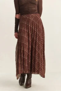 Bianco Lucci Women's Square Patterned Pleated Lined Chiffon Skirt - Image 5