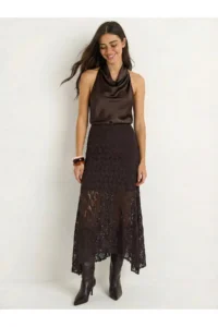 Bianco Lucci Women's Asymmetrical Cut Lined Lycra Lace Skirt 7200