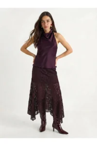 Bianco Lucci Women's Asymmetrical Cut Lined Lycra Lace Skirt 7200 - Image 3