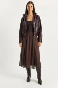 Bianco Lucci Women's Flexible Waist Tulle Detailed Lined Long Chiffon Skirt 20112 - Image 2