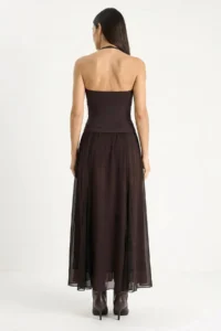Bianco Lucci Women's Flexible Waist Tulle Detailed Lined Long Chiffon Skirt 20112 - Image 5