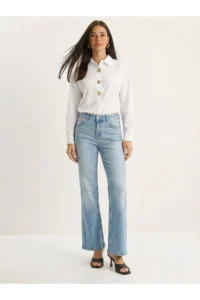 Bianco Lucci Women's Poplin Shirt with Gold Button Accessories 7508 - Image 3
