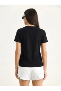 Bianco Lucci Women's Embroidery Detailed Crew Neck Basic T-Shirt 7545 - Image 5