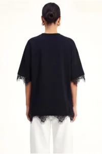 Bianco Lucci Women's Lace Detailed Crew Neck Oversize T-Shirt 1046 - Image 4