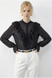 Bianco Lucci Women's Flywheel Detailed Transparent Chiffon Shirt 0945 - Image 2