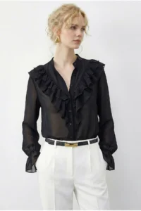 Bianco Lucci Women's Flywheel Detailed Transparent Chiffon Shirt 0945 - Image 3