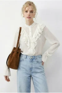 Bianco Lucci Women's Flywheel Detailed Transparent Chiffon Shirt 0945
