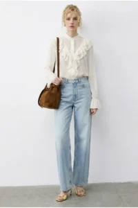 Bianco Lucci Women's Flywheel Detailed Transparent Chiffon Shirt 0945 - Image 2