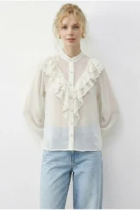 Bianco Lucci Women's Flywheel Detailed Transparent Chiffon Shirt 0945 - Image 3