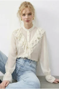 Bianco Lucci Women's Flywheel Detailed Transparent Chiffon Shirt 0945 - Image 4