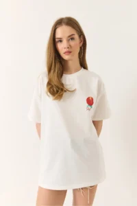 Bianco Lucci Women's Printed Cotton Oversize Knitted T-Shirt - Image 5