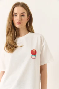 Bianco Lucci Women's Printed Cotton Oversize Knitted T-Shirt - Image 6