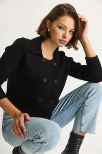 Bianco Lucci Women's Polo Collar Buttoned Soft Cardigan 255252 - Image 3