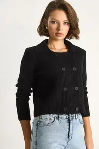 Bianco Lucci Women's Polo Collar Buttoned Soft Cardigan 255252 - Image 5