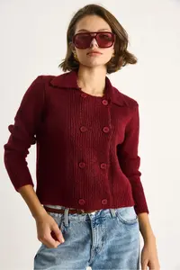 Bianco Lucci Women's Polo Collar Buttoned Soft Cardigan 255252 - Image 2