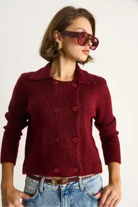 Bianco Lucci Women's Polo Collar Buttoned Soft Cardigan 255252 - Image 3
