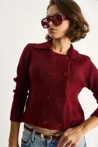 Bianco Lucci Women's Polo Collar Buttoned Soft Cardigan 255252 - Image 4