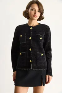 Bianco Lucci Women's Gold Glitter Vintage Buttoned Soft Textured Cardigan - Image 4