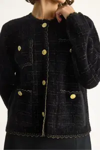 Bianco Lucci Women's Gold Glitter Vintage Buttoned Soft Textured Cardigan - Image 5