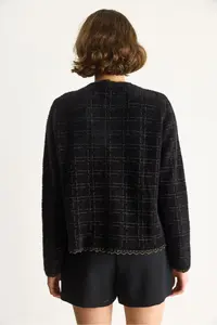 Bianco Lucci Women's Gold Glitter Vintage Buttoned Soft Textured Cardigan - Image 6