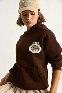 Bianco Lucci Women's Embroidered Hooded Kangaroo Pocket Sweatshirt 6045 - Image 3