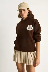 Bianco Lucci Women's Embroidered Hooded Kangaroo Pocket Sweatshirt 6045 - Image 4
