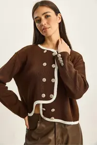 Bianco Lucci Women's Gold Button Detailed Asymmetrical Cut Knitwear Cardigan