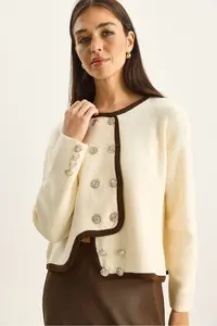 Bianco Lucci Women's Gold Button Detailed Asymmetrical Cut Knitwear Cardigan - Image 6