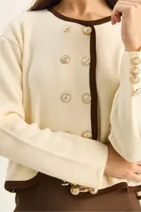 Bianco Lucci Women's Gold Button Detailed Asymmetrical Cut Knitwear Cardigan - Image 7
