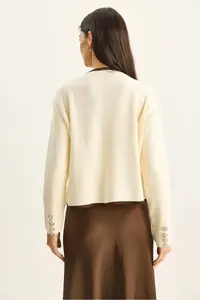 Bianco Lucci Women's Gold Button Detailed Asymmetrical Cut Knitwear Cardigan - Image 8