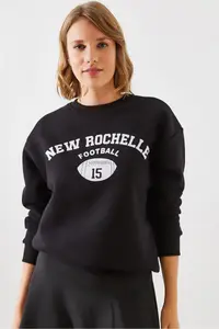 Bianco Lucci Women's Three Thread Raised Rochelle Text Printed Sweatshirt MBHS001