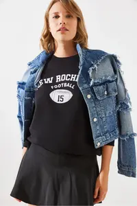 Bianco Lucci Women's Three Thread Raised Rochelle Text Printed Sweatshirt MBHS001 - Image 7