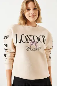 Bianco Lucci Women's Three Thread Raised London Life Graphic Printed Sweatshirt MBHS004 - Image 2