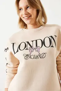 Bianco Lucci Women's Three Thread Raised London Life Graphic Printed Sweatshirt MBHS004 - Image 3