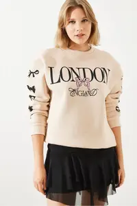 Bianco Lucci Women's Three Thread Raised London Life Graphic Printed Sweatshirt MBHS004 - Image 5